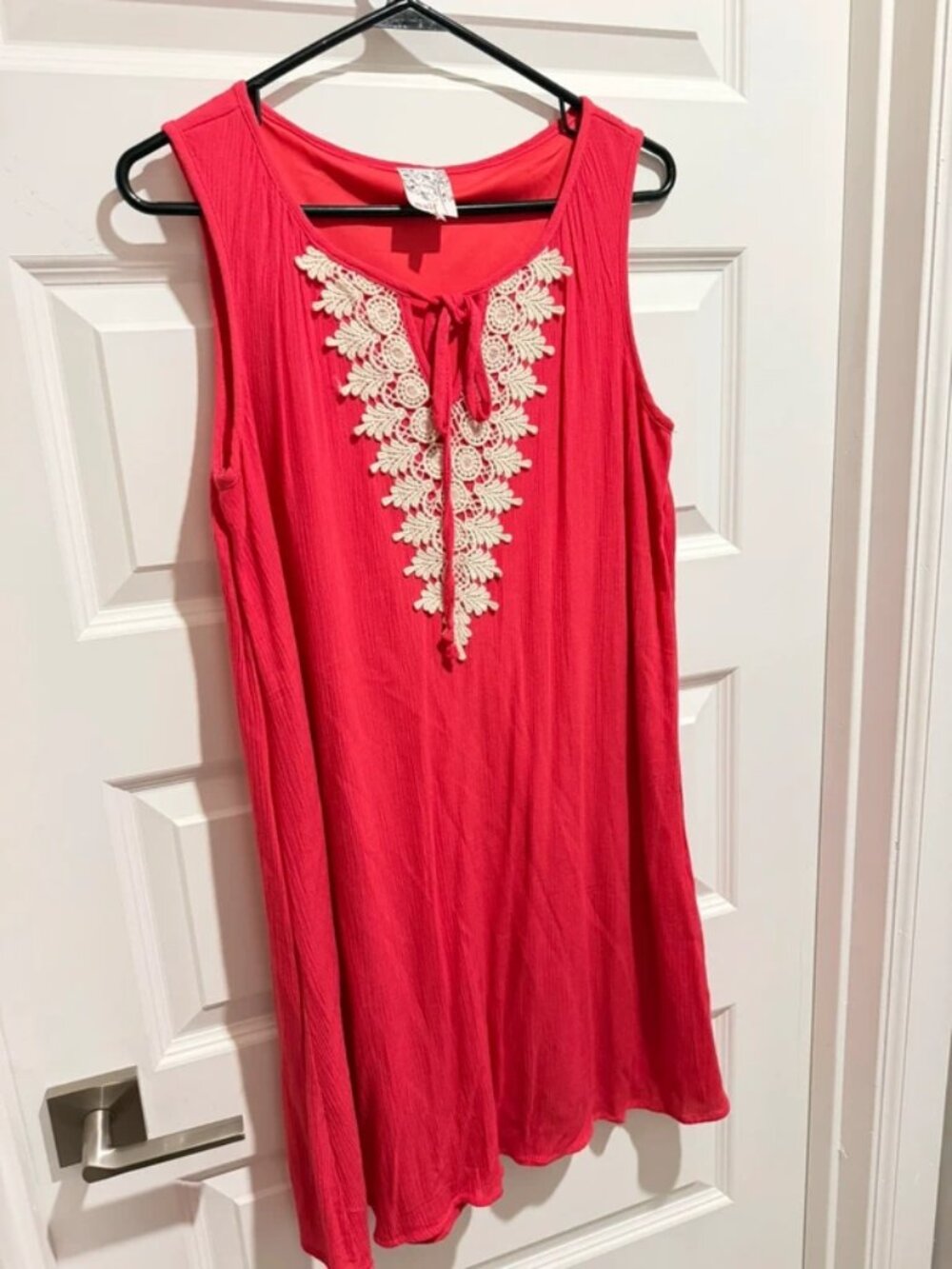 Coral Pink Crochet Lace Keyhole Shift Dress